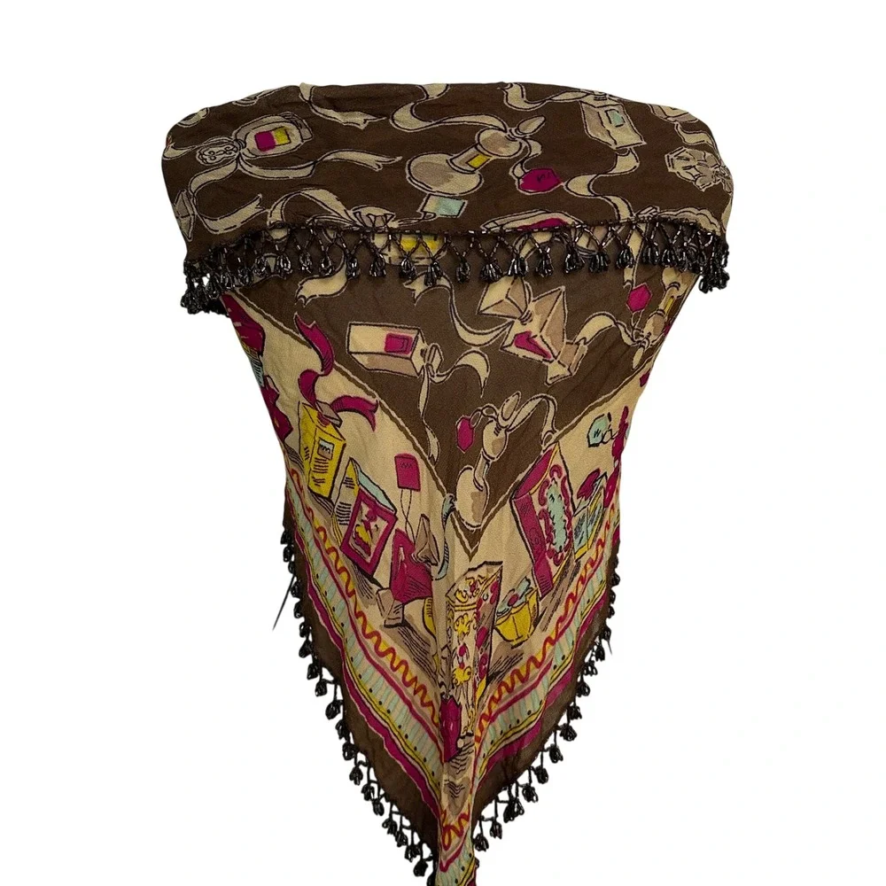 Vintage ATG Perfume Bottle Beaded Fringe Scarf Wrap Shawl Whimsigoth Gypsy Boho